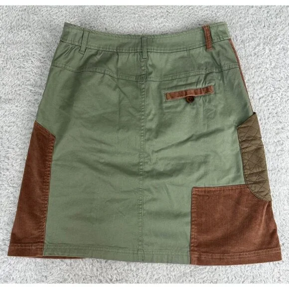 Anthropologie Meadow Rue Patchwork A-Line Skirt Sz 4 Cotton Blend Green/Brown - Picture 6 of 16